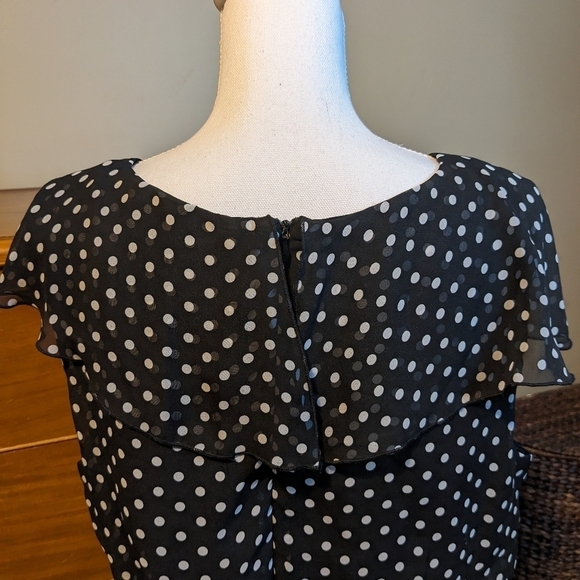 VINTAGE Olivia Matthews polka dots flutter cap sleeveless MIDI size 16 - Picture 7 of 16